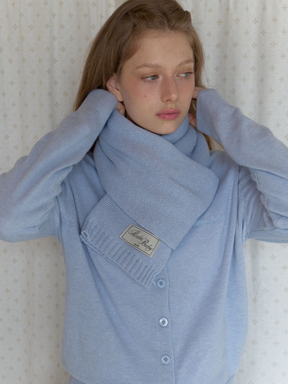 카인더베이비(KINDABABY) basic knit muffler -  powder blue