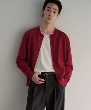워셔블 수피마 코튼 라운드 넥 가디건 [버건디]