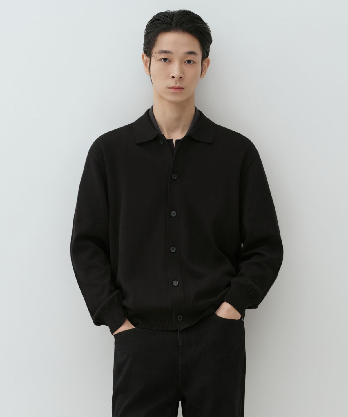 무신사 스탠다드(MUSINSA STANDARD) 워셔블 수피마 코튼 칼라드 가디건 [블랙]
