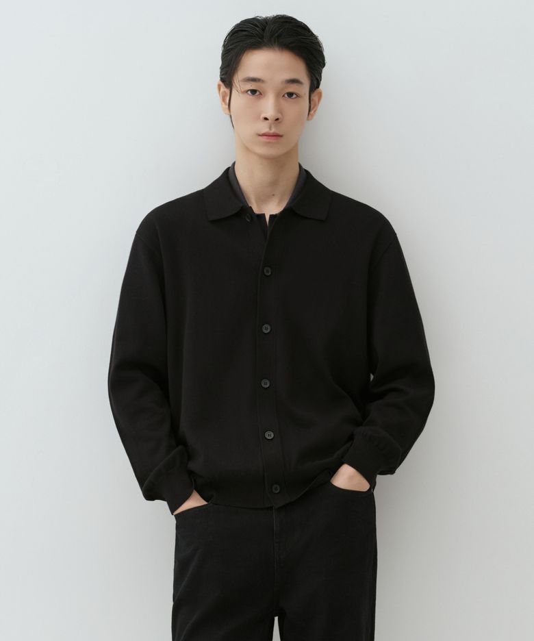 워셔블 수피마 코튼 칼라드 가디건 [블랙]