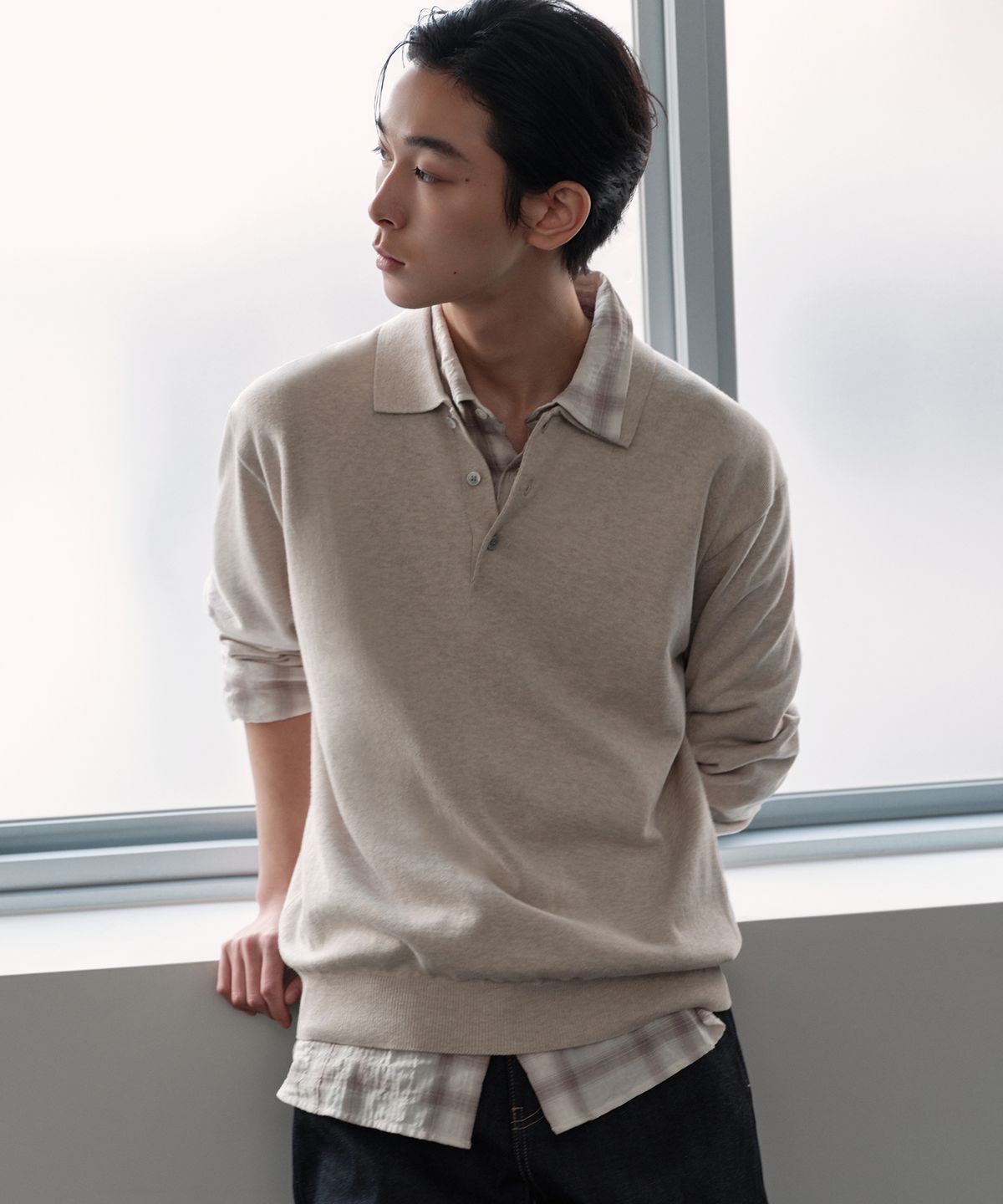 무신사 스탠다드(MUSINSA STANDARD) 워셔블 수피마 코튼 긴소매 니티드 폴로 셔츠 [오트밀]