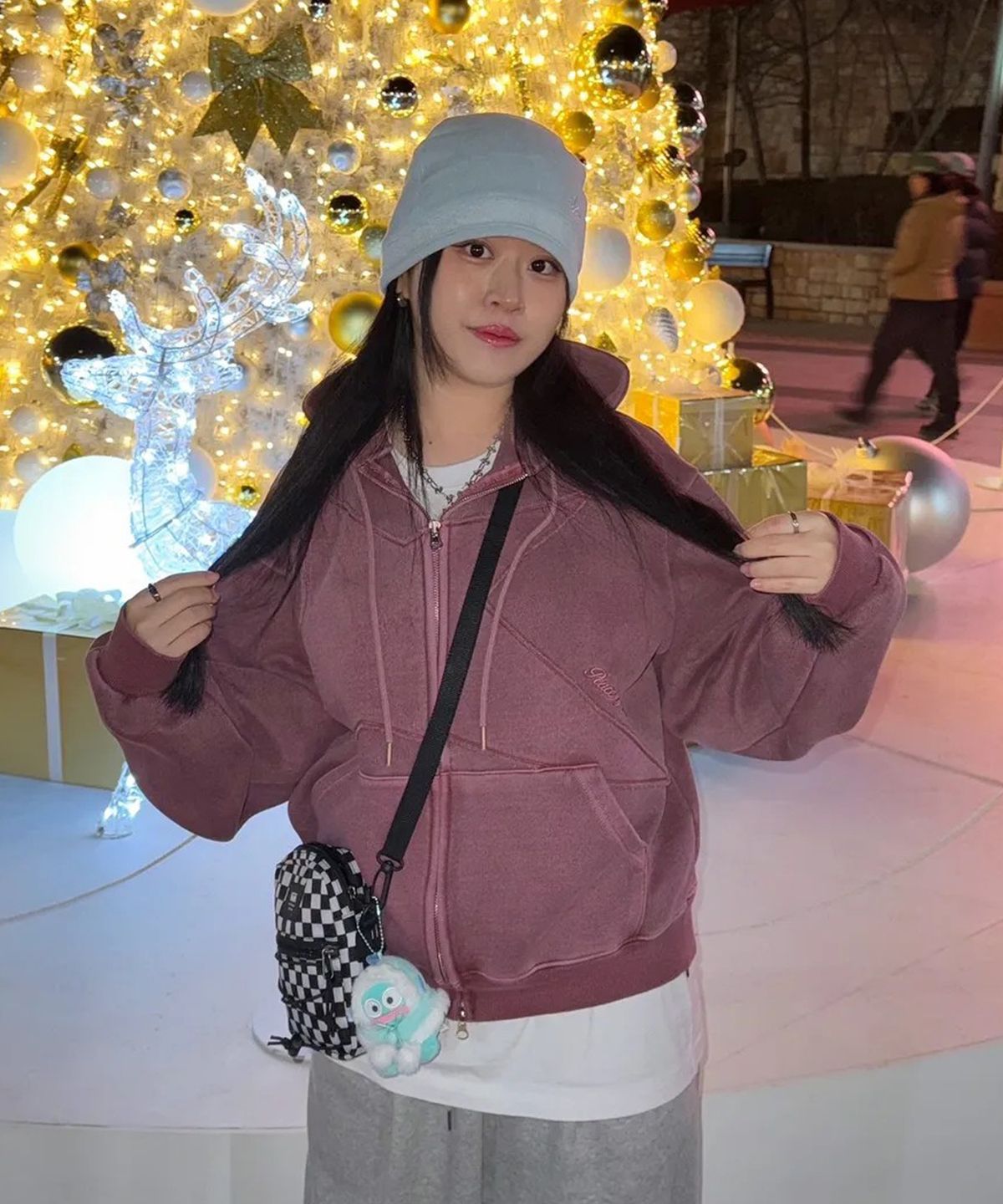 피오엘(POL) 스타 피그먼트 후드집업_레드