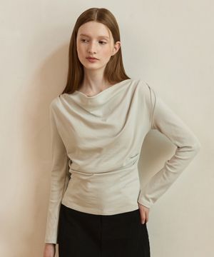 Slim shirring drape t shirts - 3color