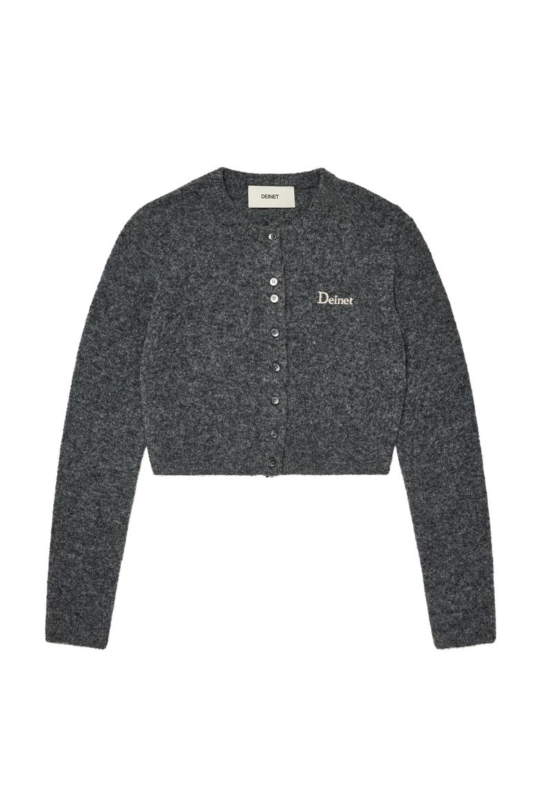 ALPACA ROUND KNIT CARDIGAN IN CHARCOAL