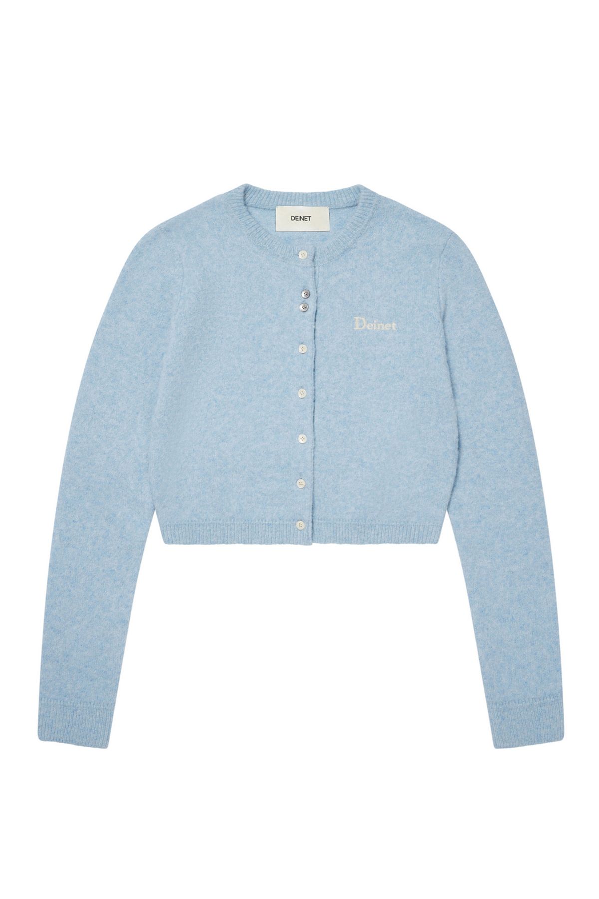 다이닛(DEINET) ALPACA ROUND KNIT CARDIGAN IN LIGHT BLUE