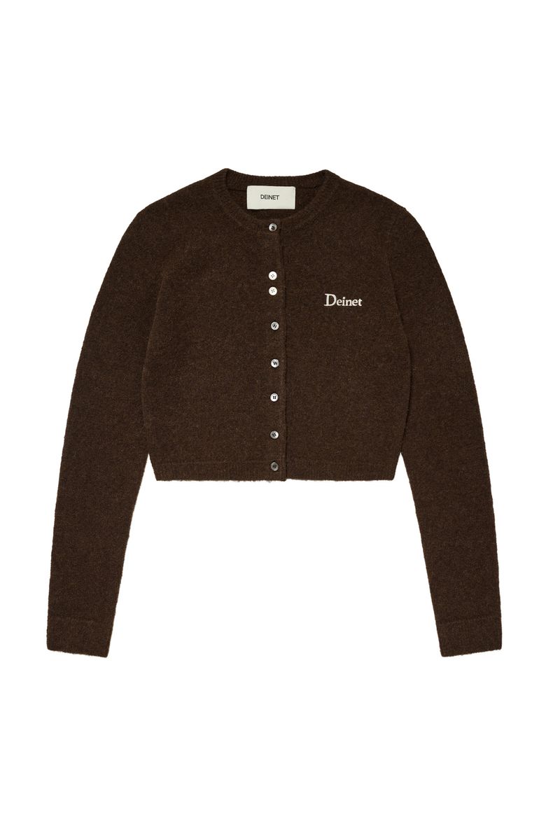 ALPACA ROUND KNIT CARDIGAN IN BROWN