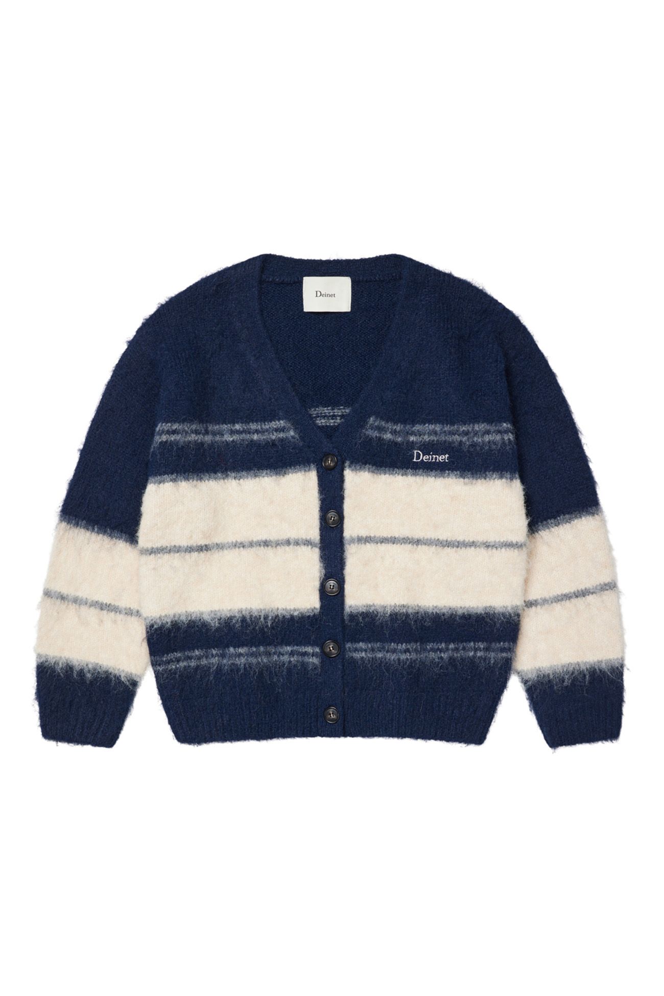 MUSINSA | DEINET WOOL BLENDED STRIPE KNIT CARDIGAN IN NAVY