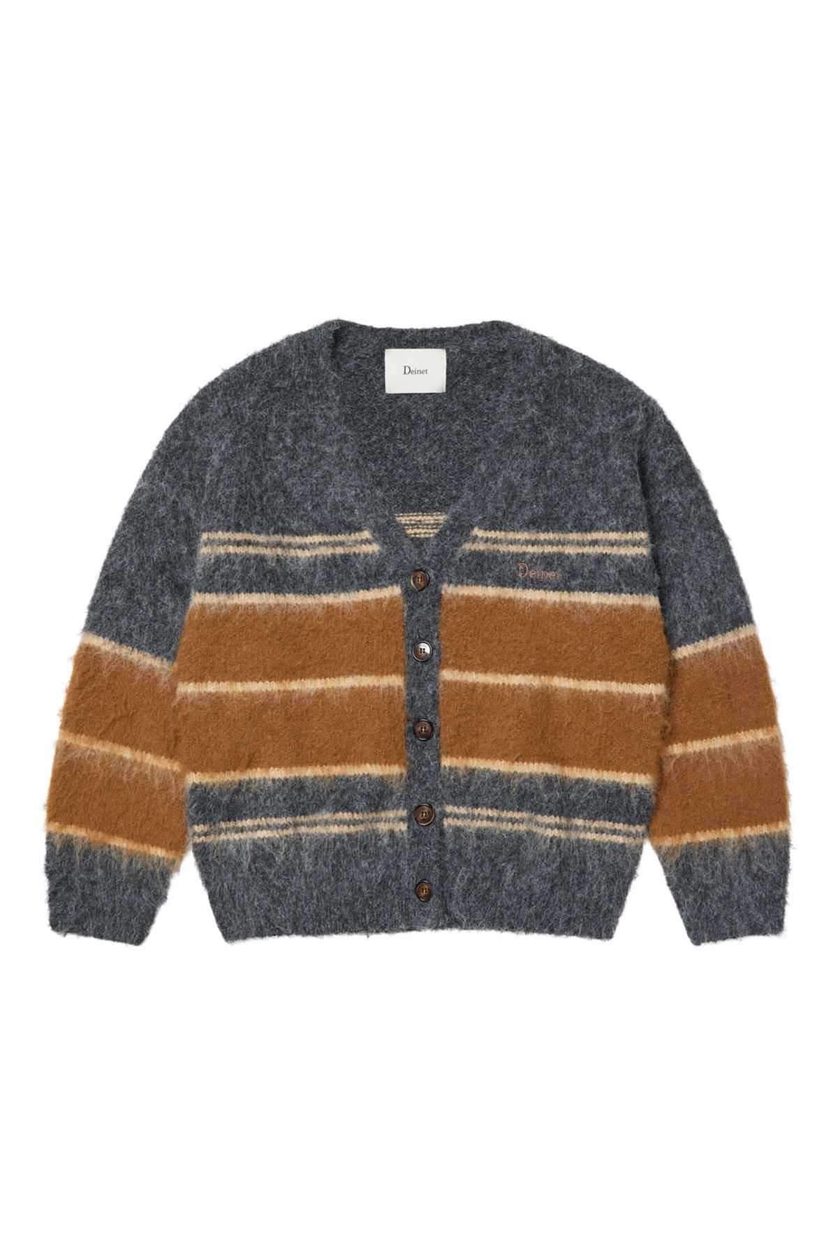 다이닛(DEINET) WOOL BLENDED STRIPE KNIT CARDIGAN IN GREY