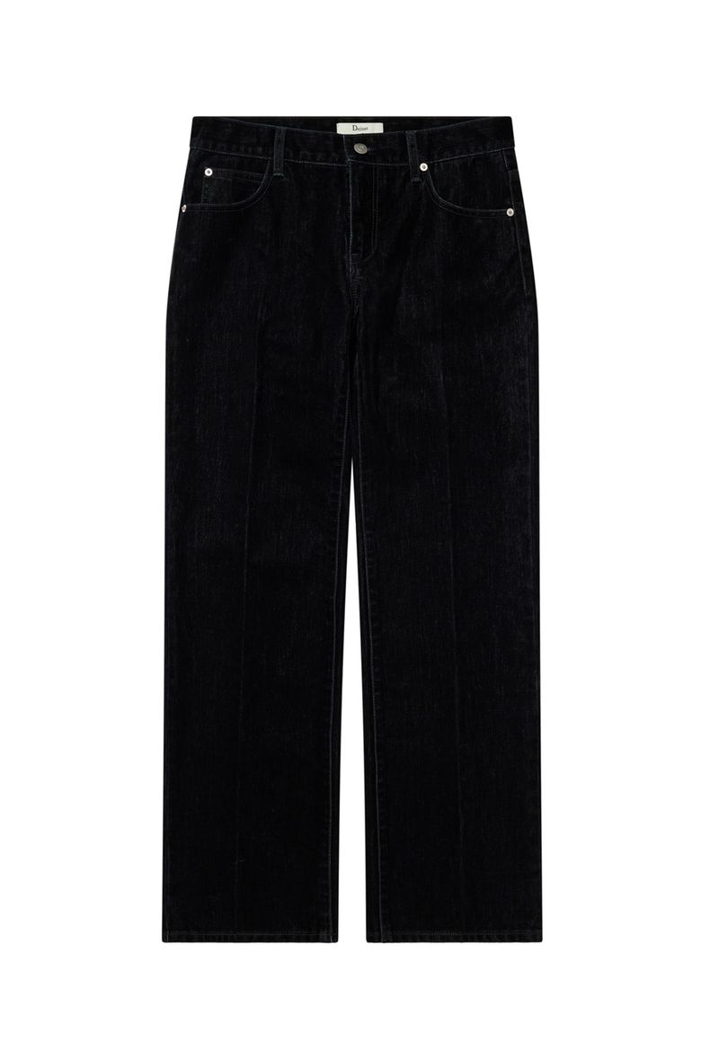 VELVET WASHED BOOT CUT DENIM PANTS IN BLACK