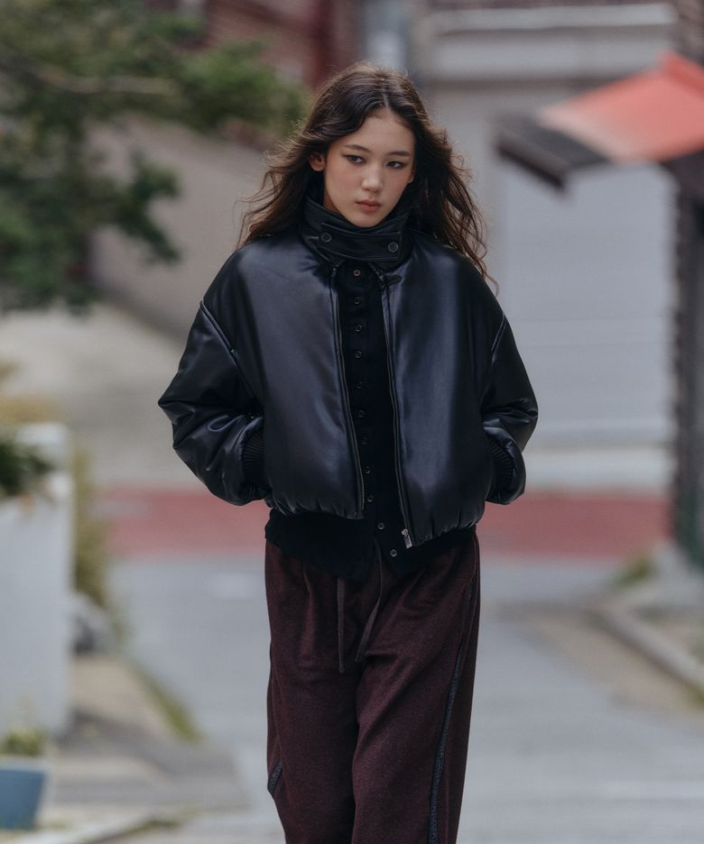 레더 푸퍼 점퍼 - 블랙