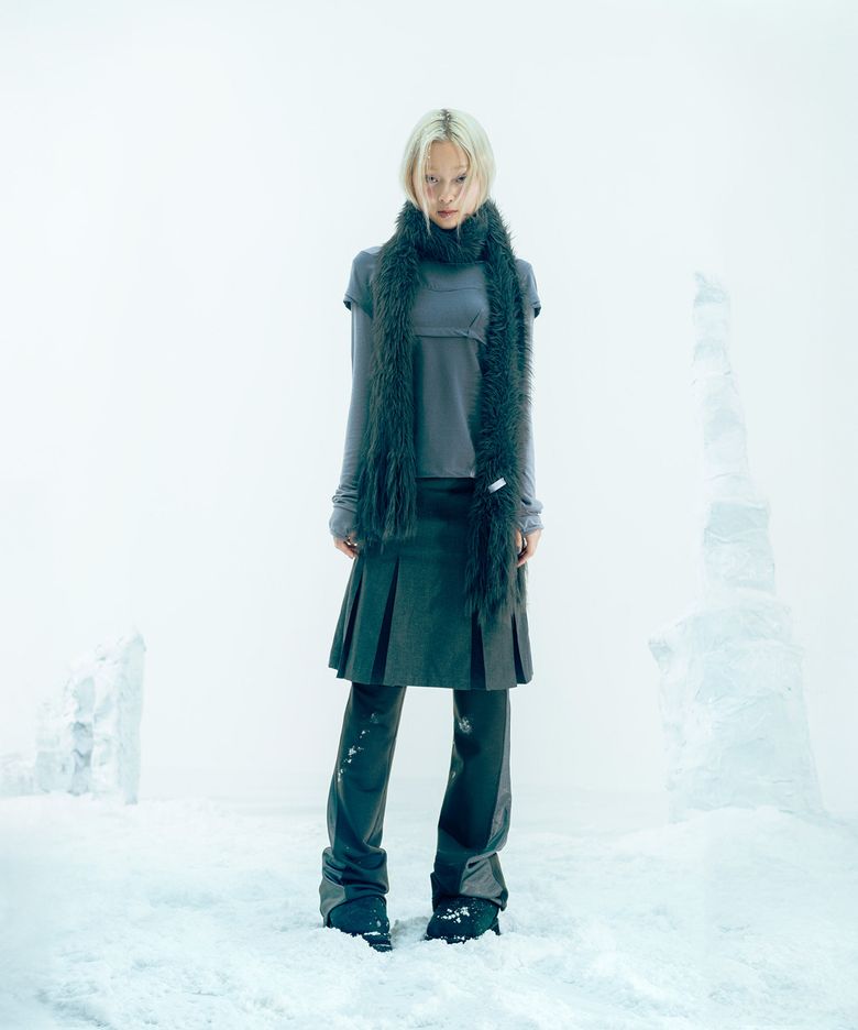 Pleated Jersey Skirt Pants / Grey