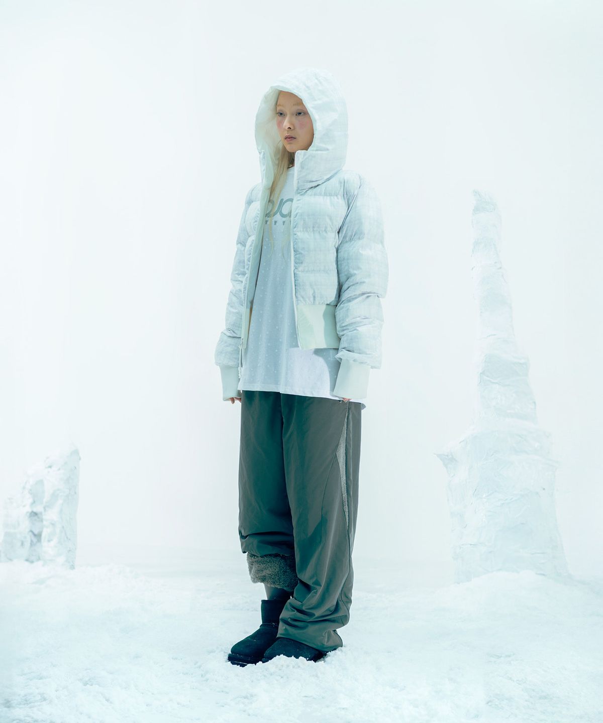 오호스(OJOS) Reversible Check Padded Jacket / Ivory