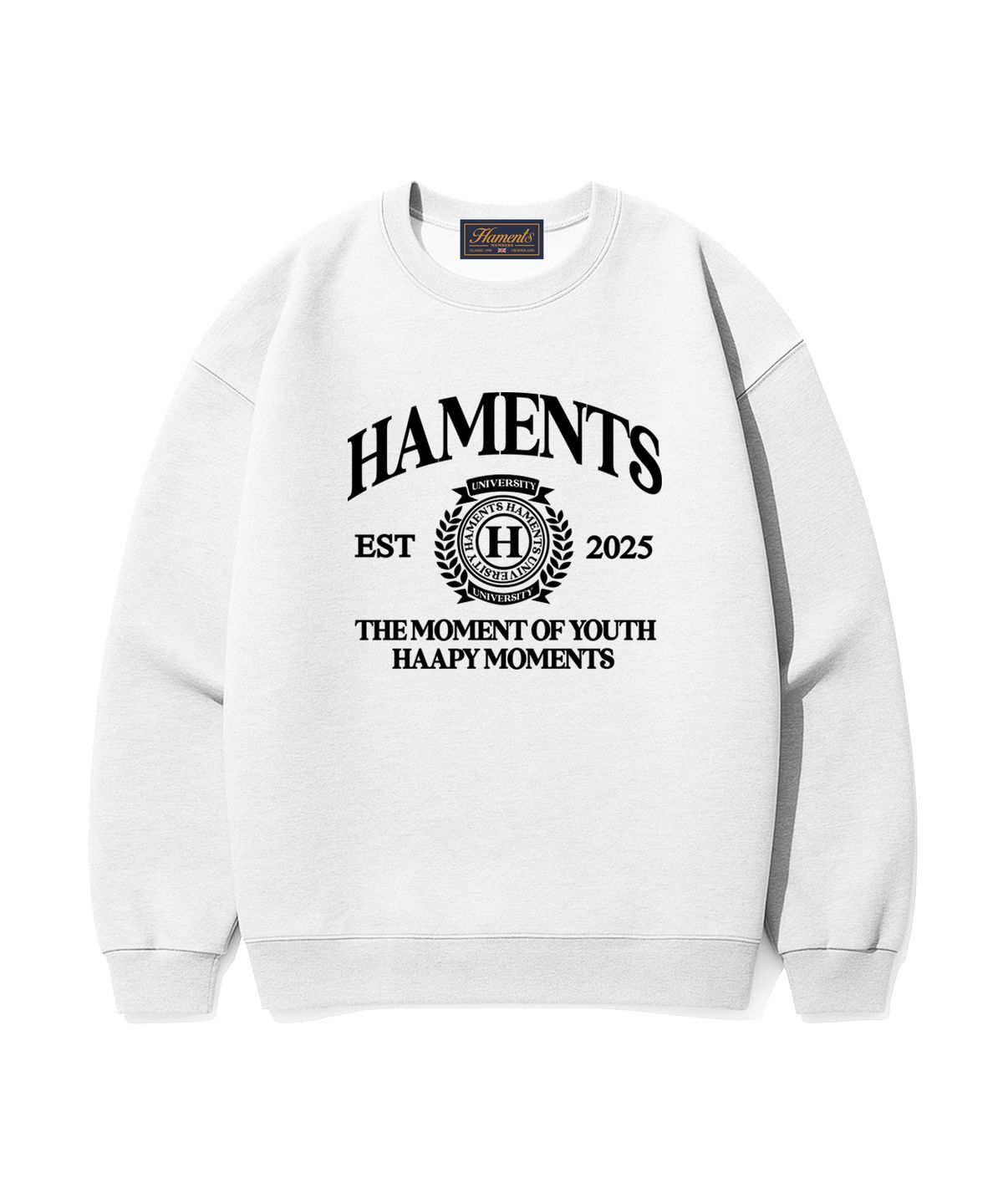 하먼츠(HAMENTS) 유니버시티 로고 맨투맨 화이트