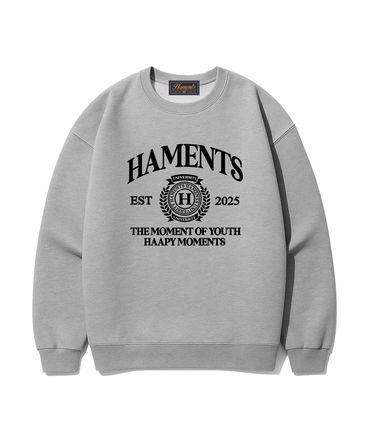 하먼츠(HAMENTS) 유니버시티 로고 맨투맨 그레이