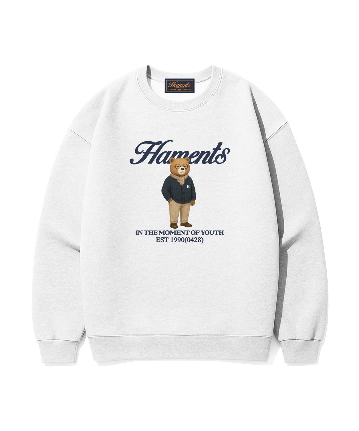 하먼츠(HAMENTS) 클래식 멤버스 베어 로고 맨투맨 화이트