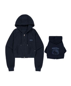 헬로키티x아루마루 크롭 후드집업 자켓 세트_네이비