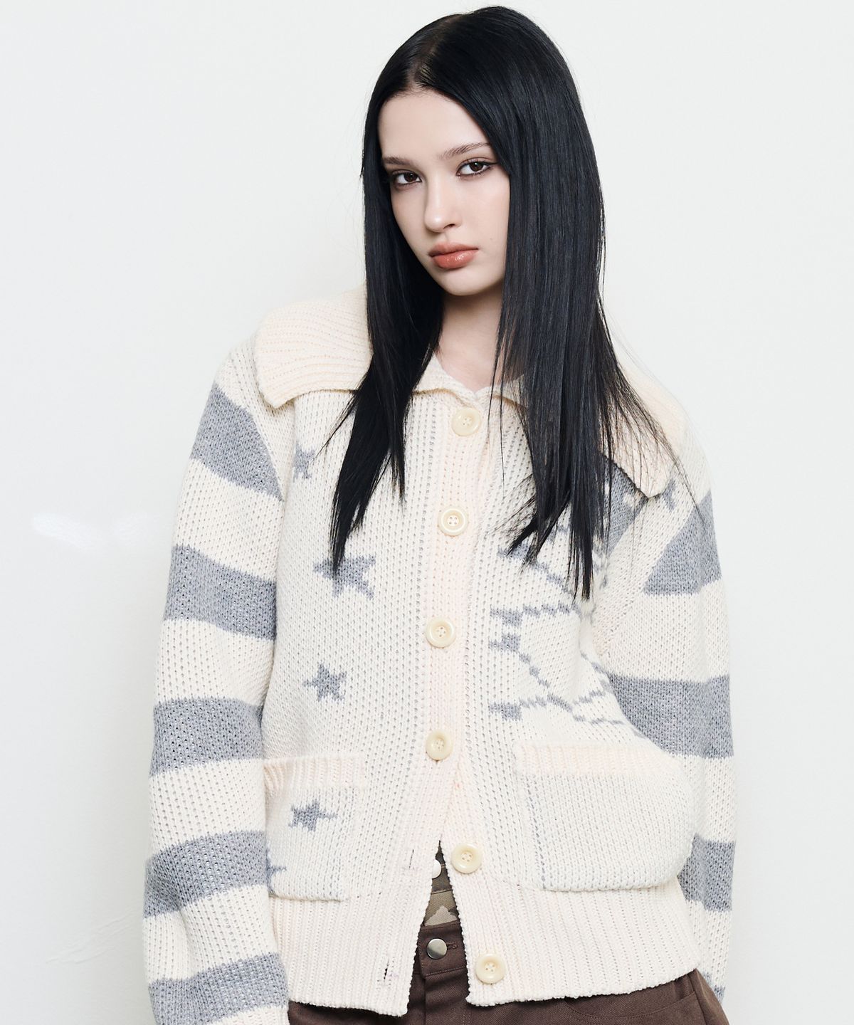 러브이즈트루(LUVISTRUE) EV SKELETON KNIT CARDIGAN(CREAM)