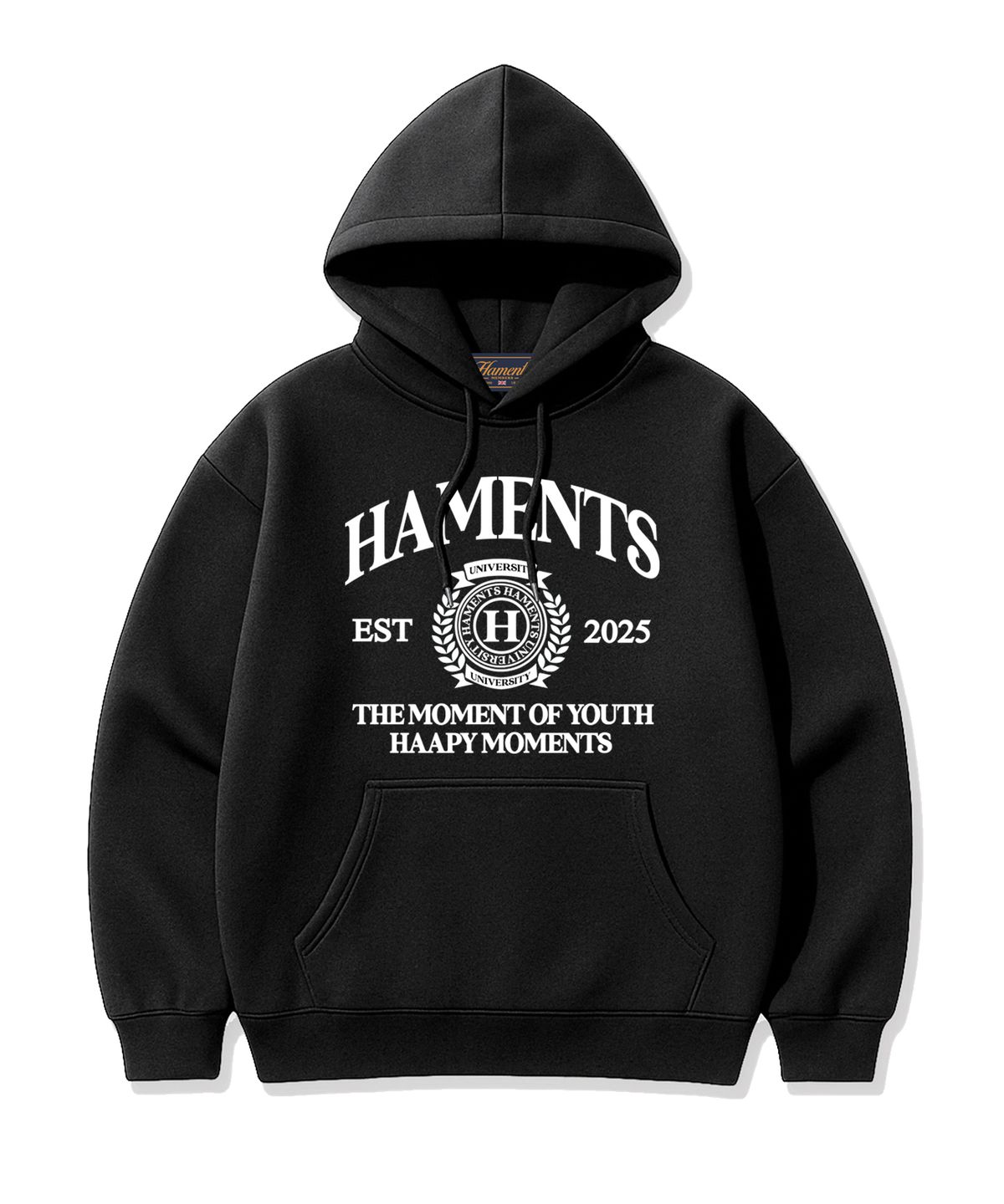 하먼츠(HAMENTS) 유니버시티 로고 후드티 블랙