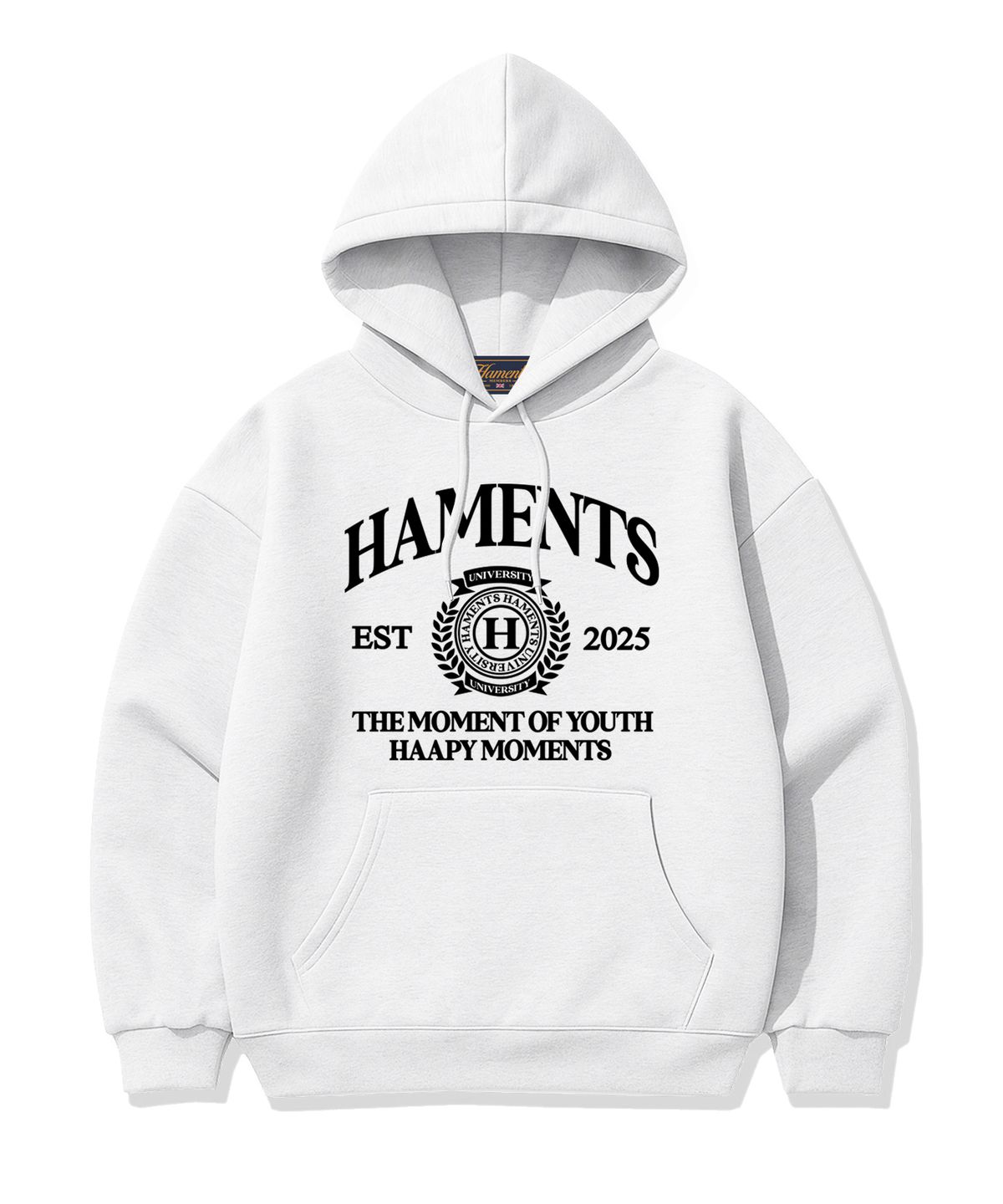 하먼츠(HAMENTS) 유니버시티 로고 후드티 화이트