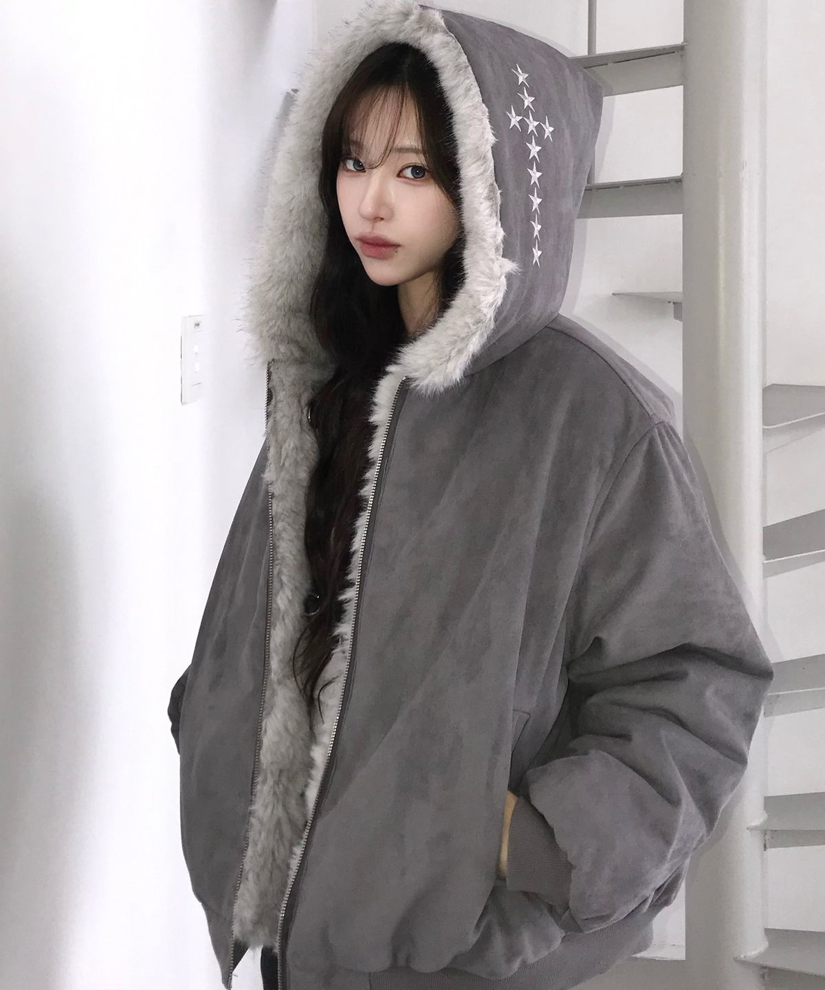 러브이즈트루(LUVISTRUE) EV REVERSIBLE FUR HOOD(GRAY)