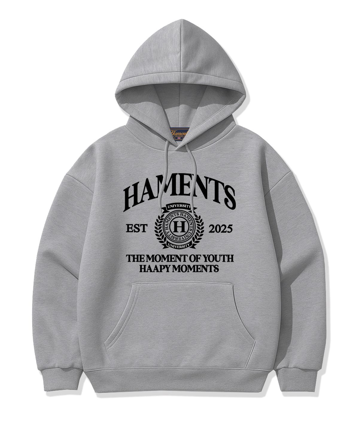 하먼츠(HAMENTS) 유니버시티 로고 후드티 그레이