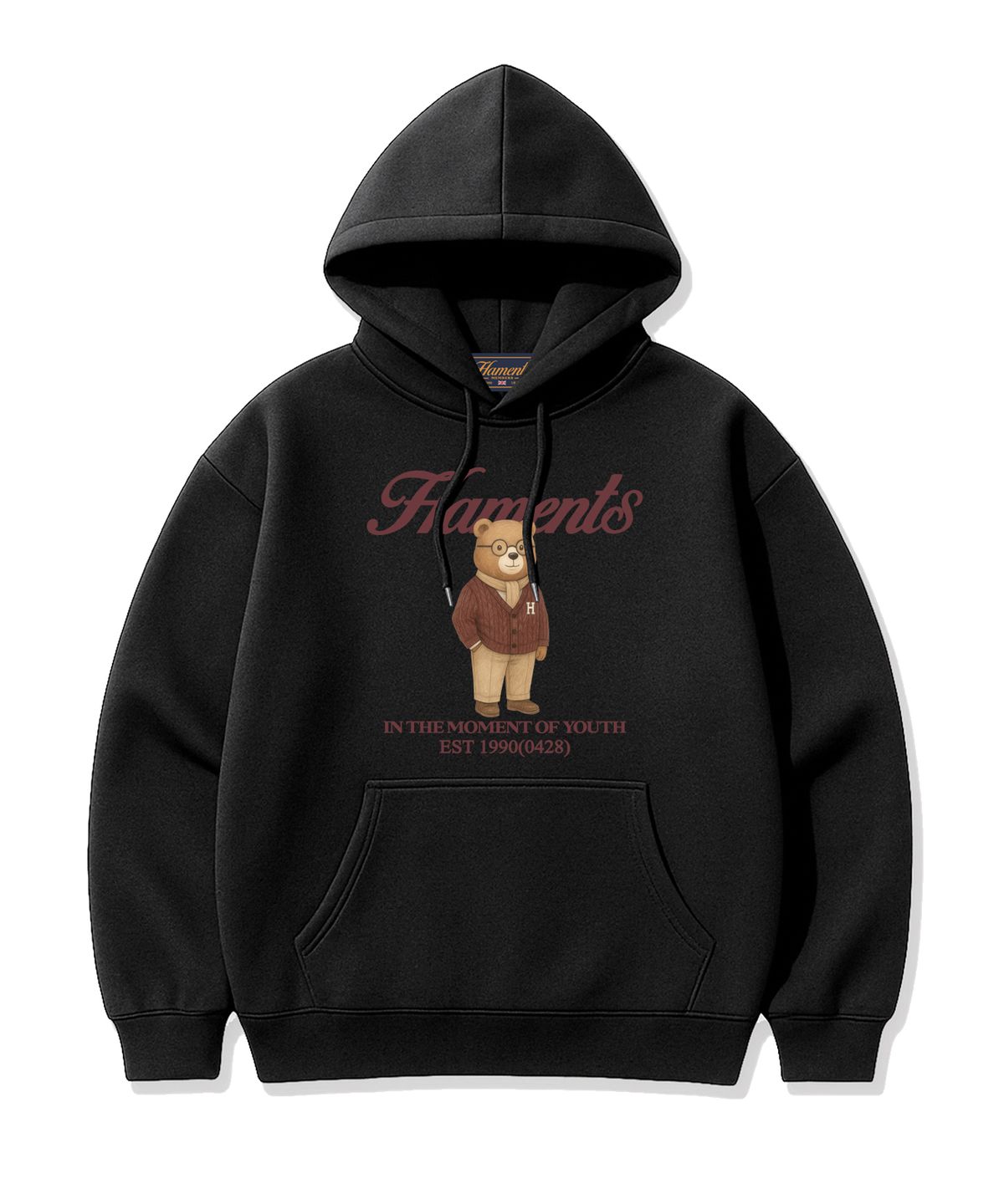 하먼츠(HAMENTS) 클래식 멤버스 베어 로고 후드티 블랙