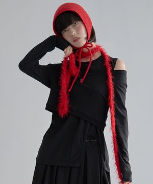 Airy Knit String Scarf-red