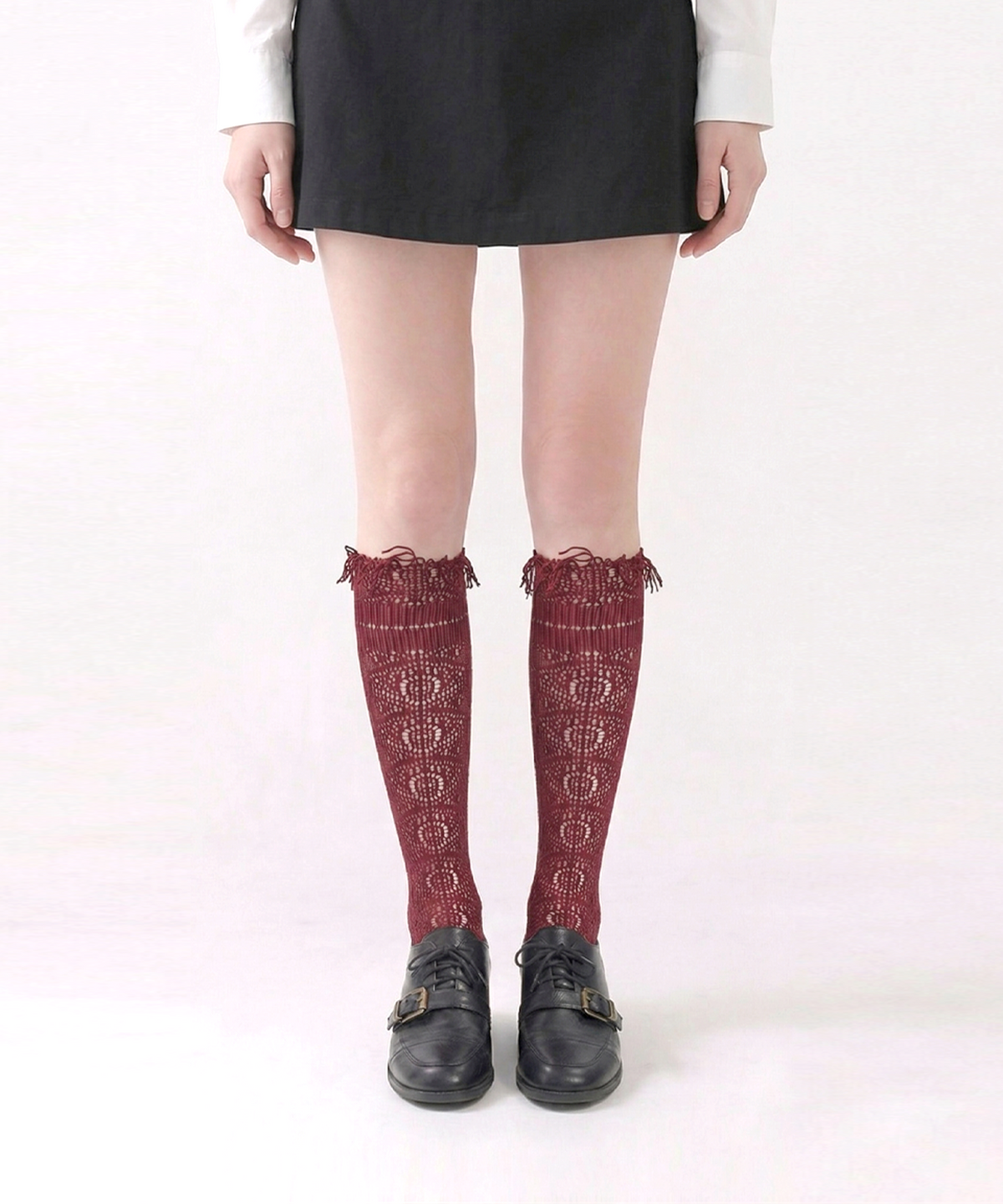 로맨틱타이거(ROMANTIC TIGER) Deco Tessel Knee Stockings (Burgundy)
