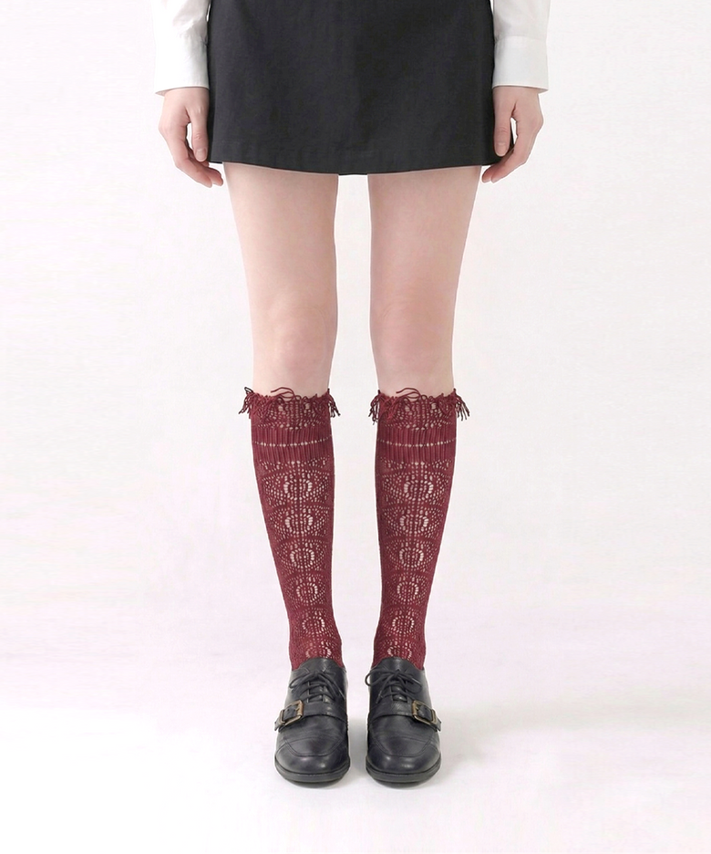 Deco Tessel Knee Stockings (Burgundy)