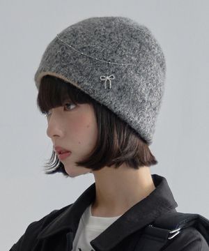 Gleam Ribbon Knit Beanie-Gray