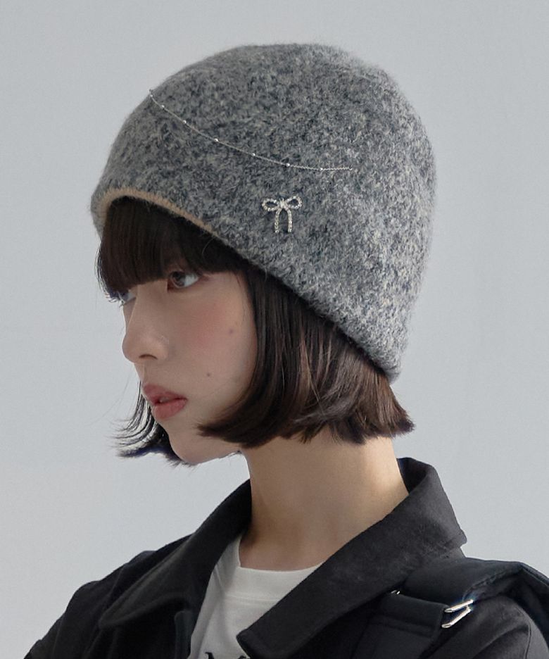 Gleam Ribbon Knit Beanie-Gray