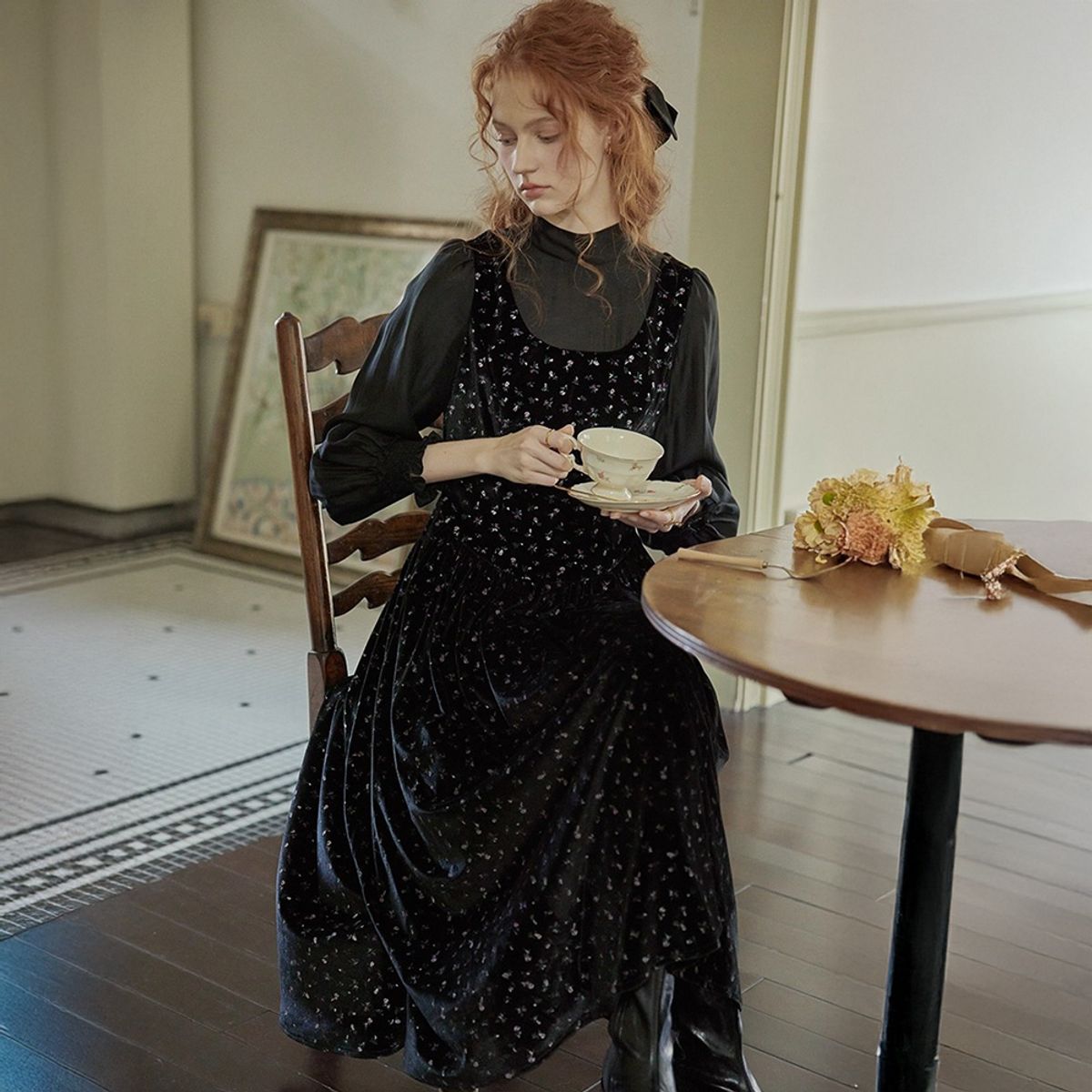 프라우드 마리(PROUD MARY) PM_Floral velvet fake two-piece dress