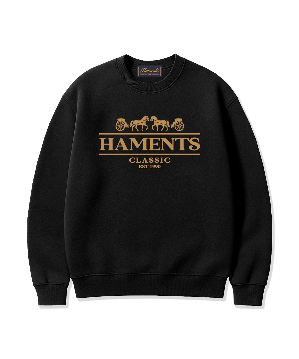 하먼츠(HAMENTS) 클래식 홀스 로고 맨투맨 블랙/옐로우