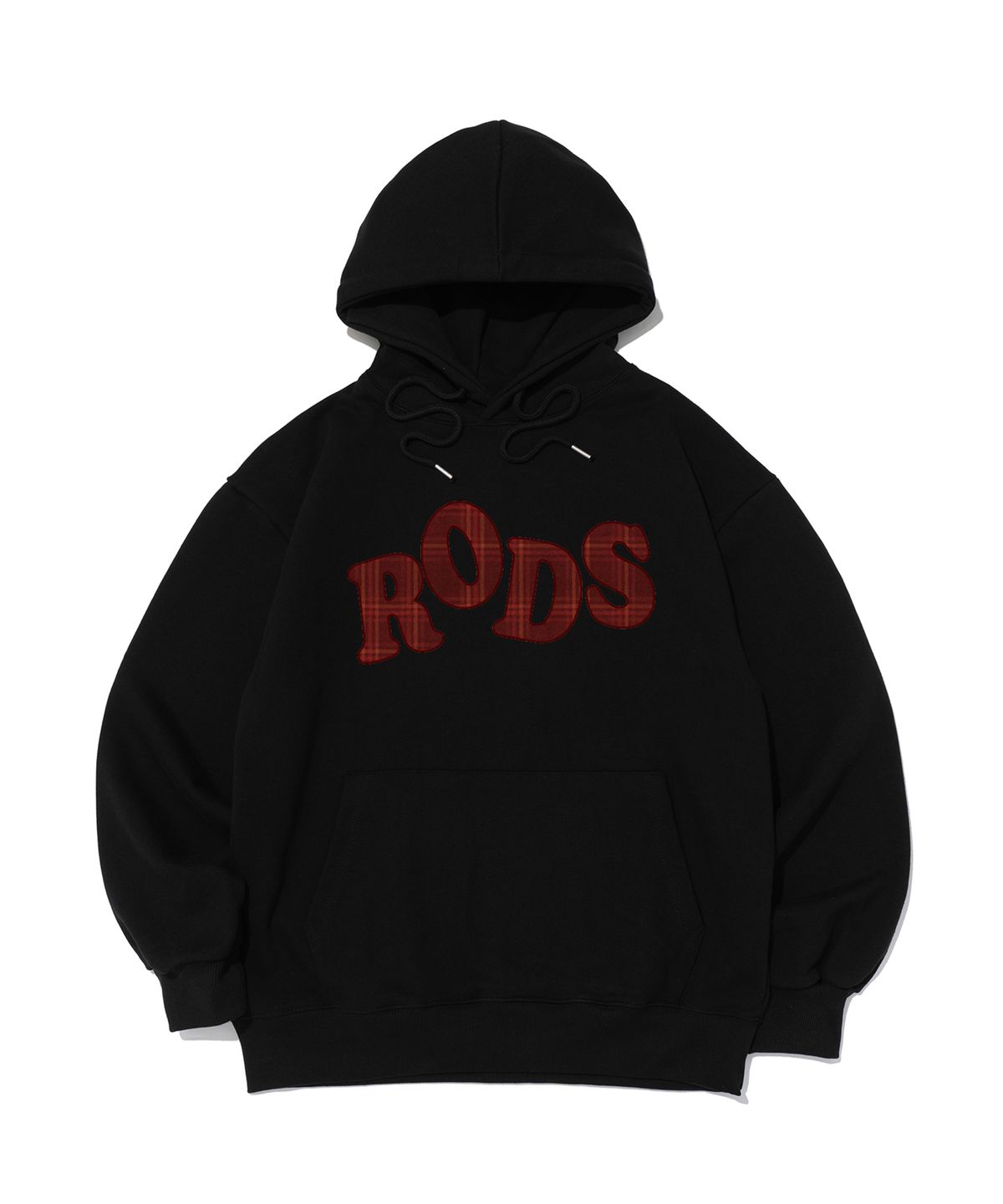 로아드로아(ROIDESROIS) [기모/NO기모] RODS 빅 로고 체크 후드티 (블랙/와인)