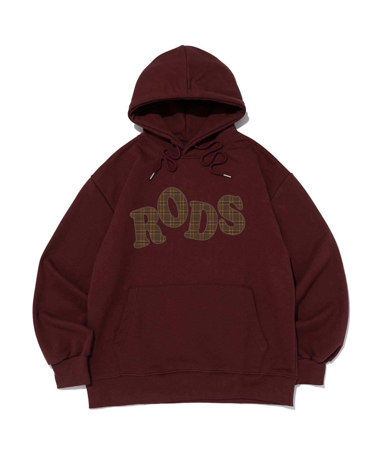 로아드로아(ROIDESROIS) [기모/NO기모] RODS 빅 로고 체크 후드티 (와인/베이지)
