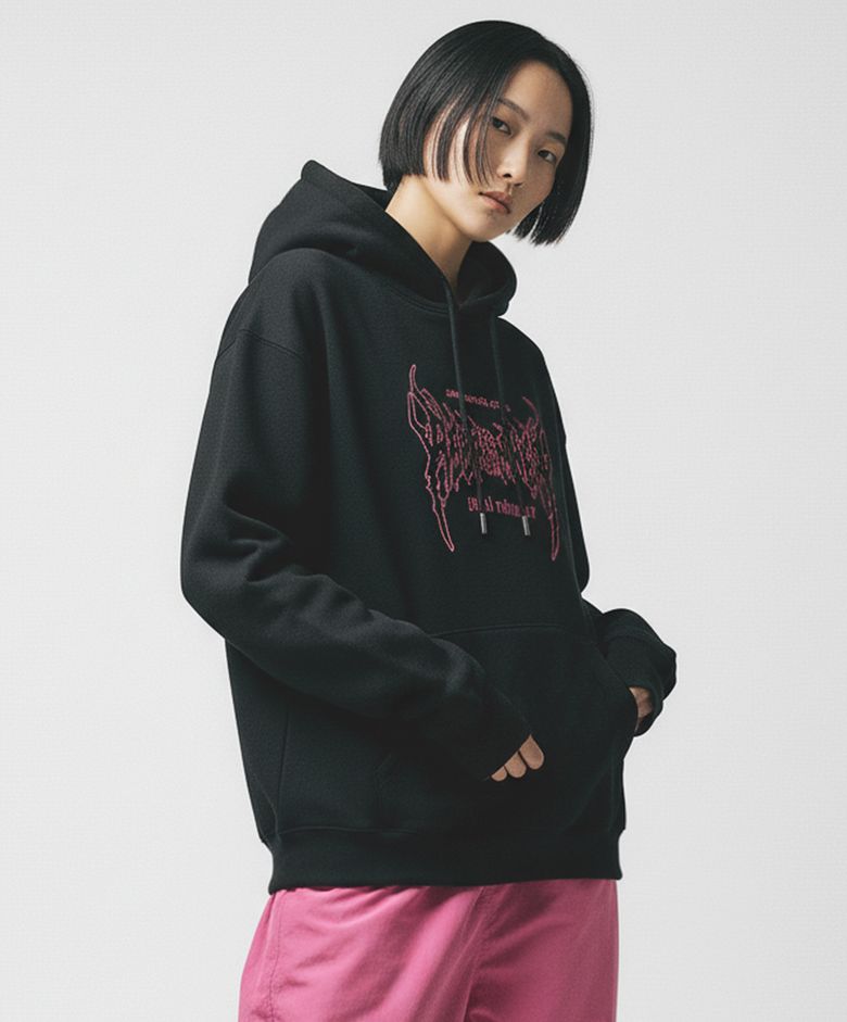 DTF 트라이벌 갓 데일리 후디 블랙 핑크