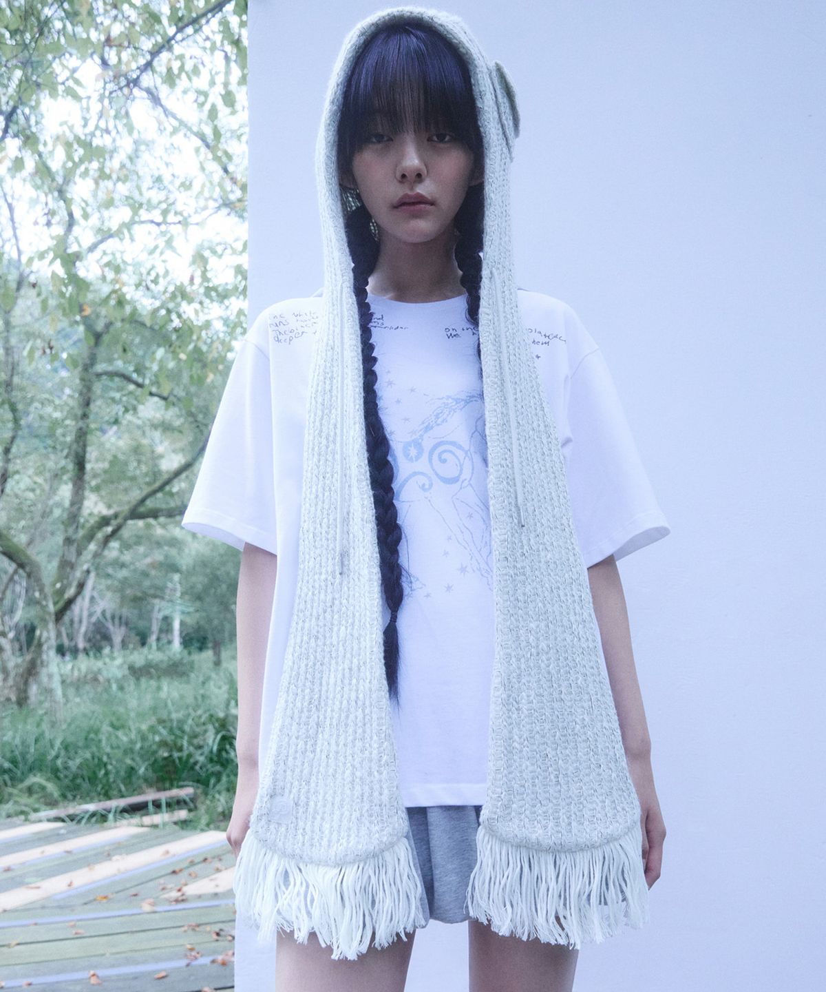 퓨레(PUREE) Pocket hoodie muffler White