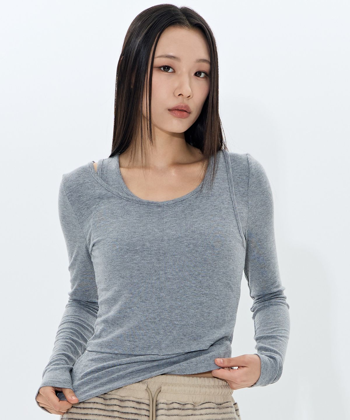 모아(MOAA) Split shoulder Long sleeve (GRAY)