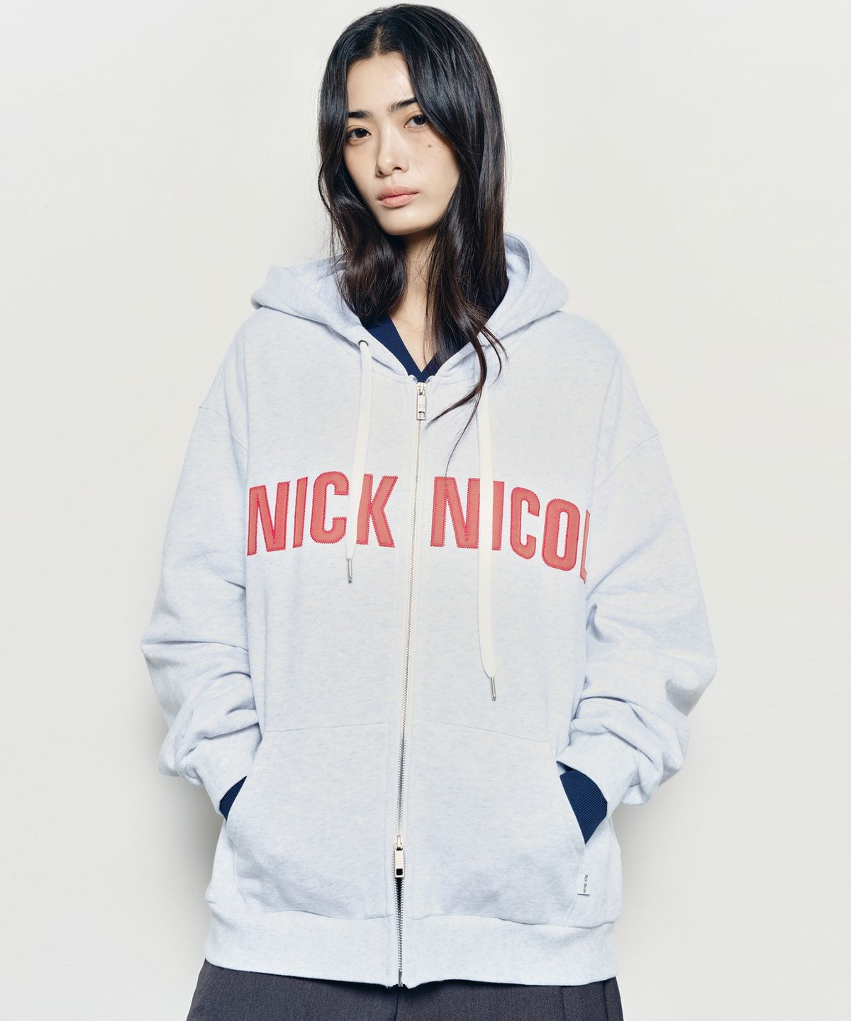 닉앤니콜(NICK&NICOLE) NICOLE PATCH WARM HOOD ZIP UP_MELANGE