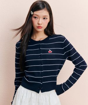 스몰체리 스트라이프 크롭 가디건 [네이비]