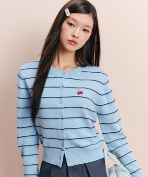 스몰체리 스트라이프 크롭 가디건 [스카이]
