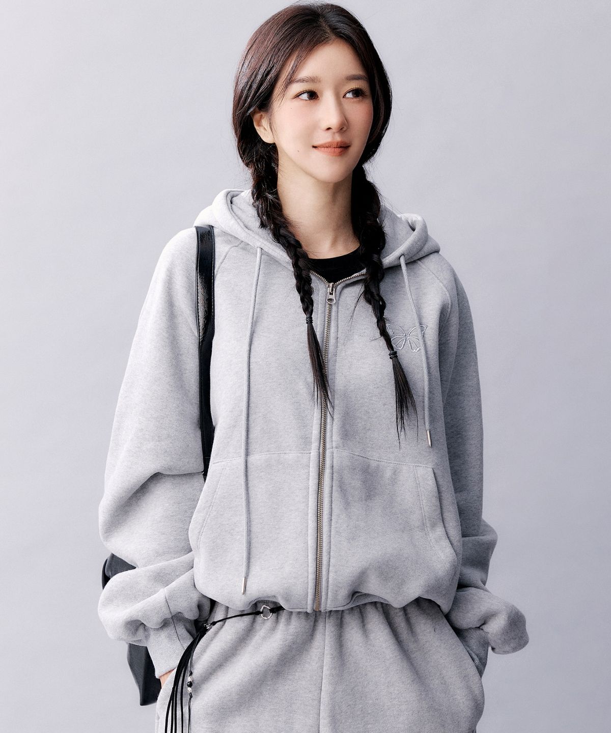 닉앤니콜(NICK&NICOLE) BUTTERFLY WARM COTTON SWEAT HOOD ZIP UP_GRAY