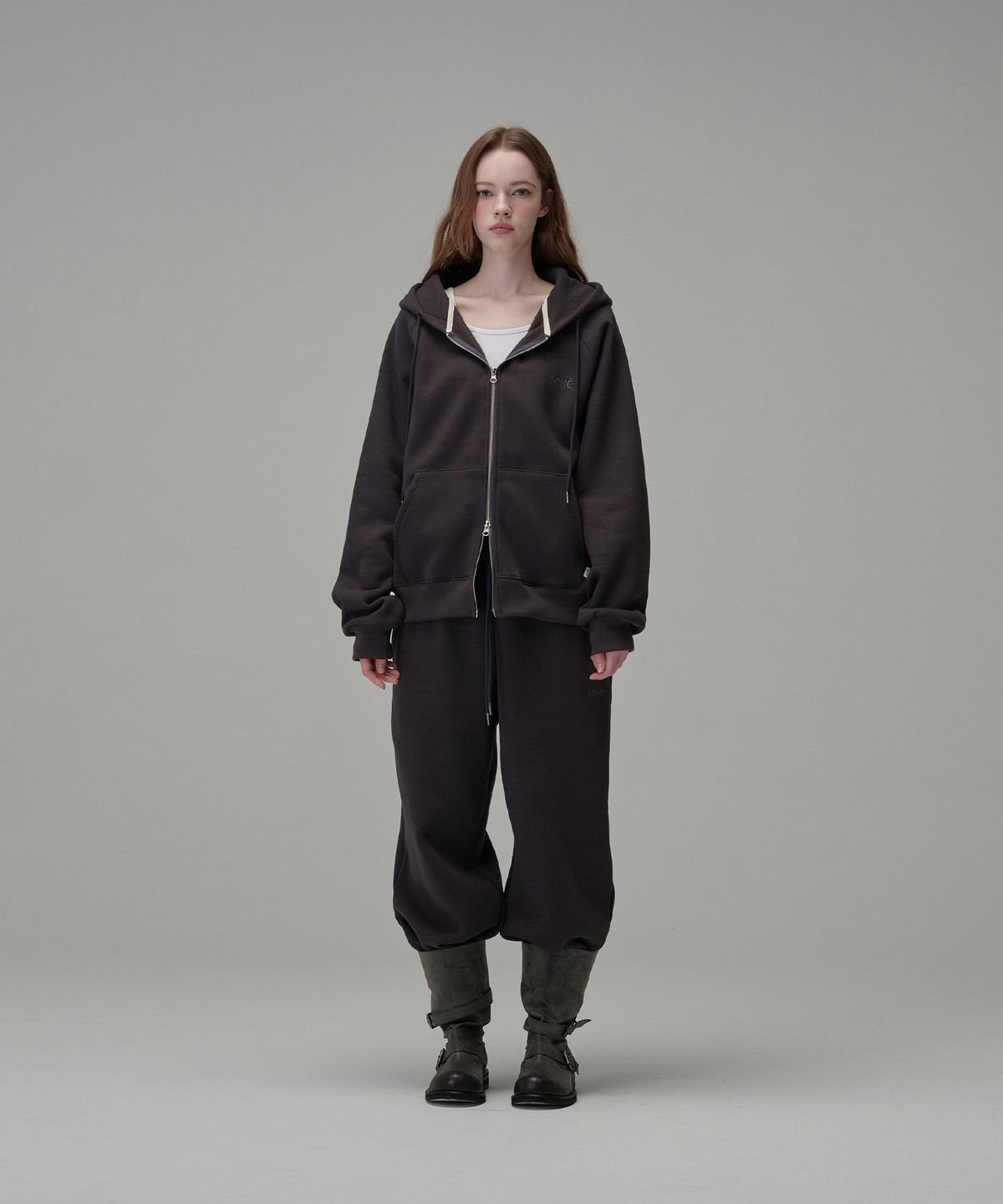 우네(OONE) [Set-Up] Soft Cotton Hoodie & Sweat Pants_Charcoal