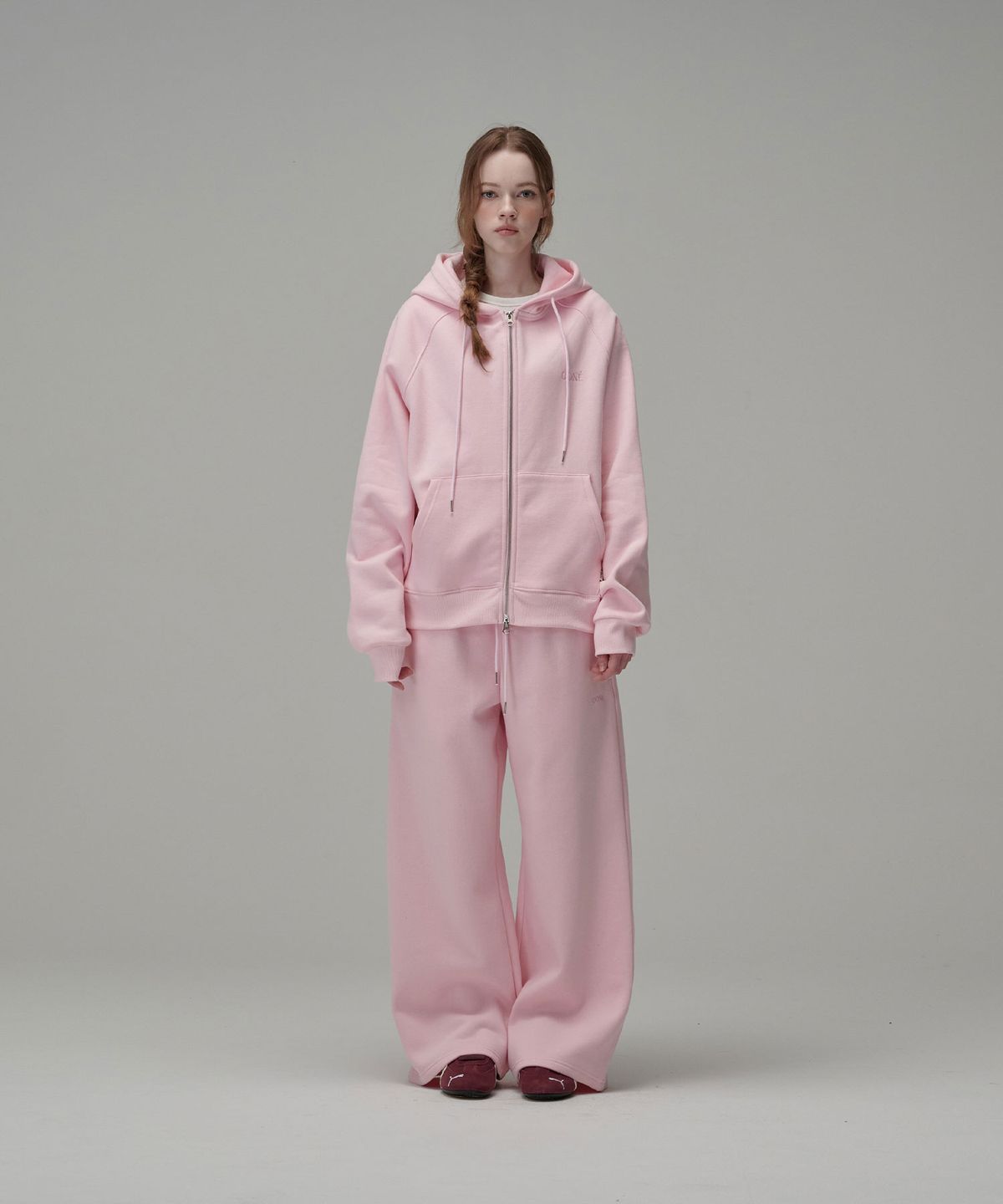 우네(OONE) [Set-Up] Soft Cotton Hoodie & Sweat Pants_Baby Pink