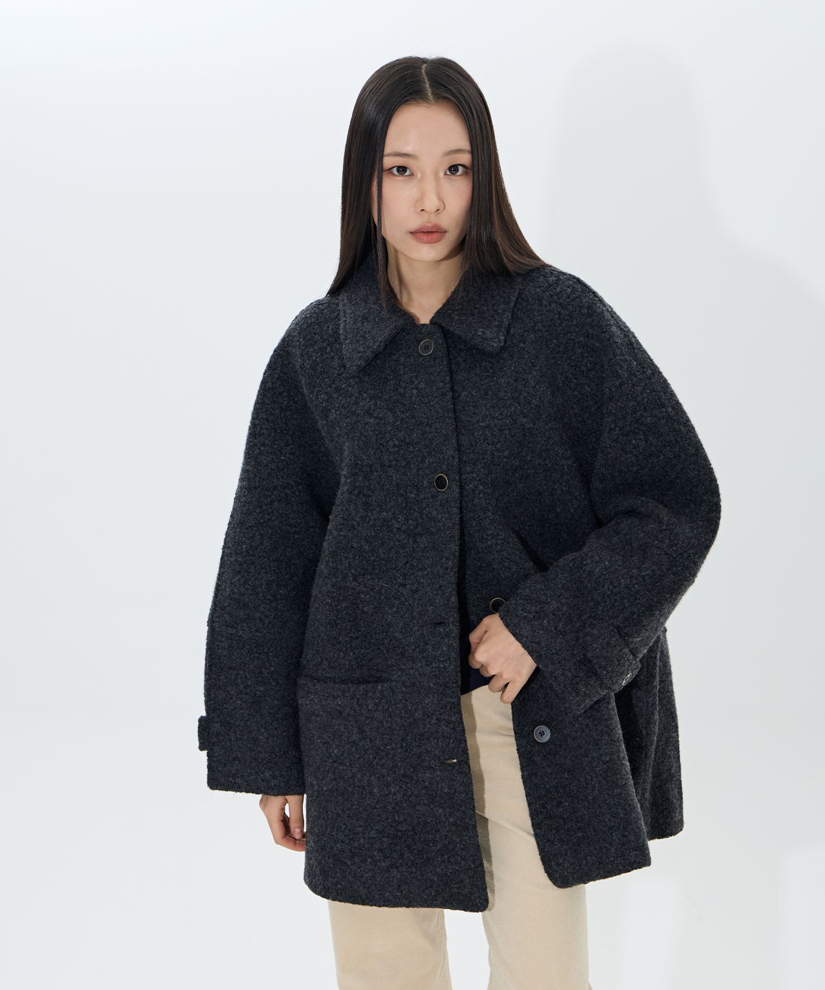 모아(MOAA) Boucle Wool coat (Charcoal)