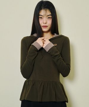 프릴 레이어드 후드 카키