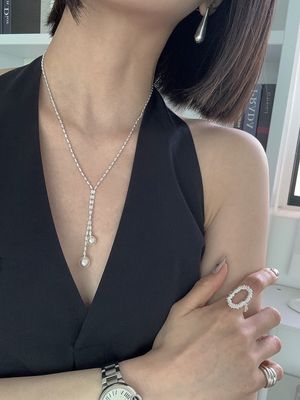 [925실버] 브이컷 드롭 펄 네크리스