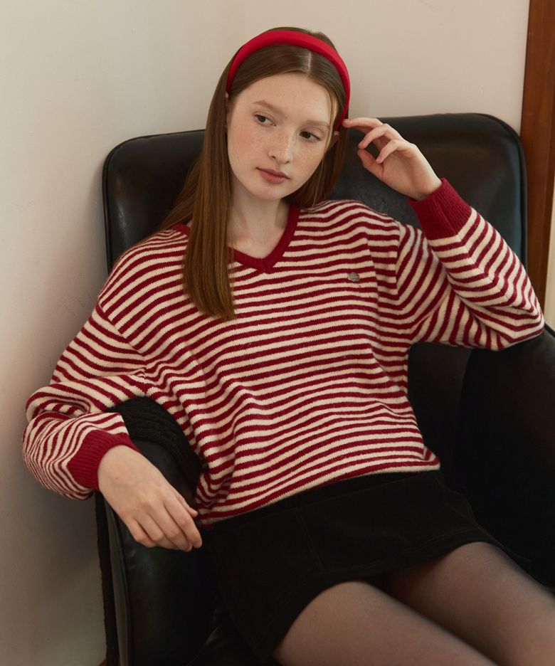 Warm touch stripe v neck knit - 6color