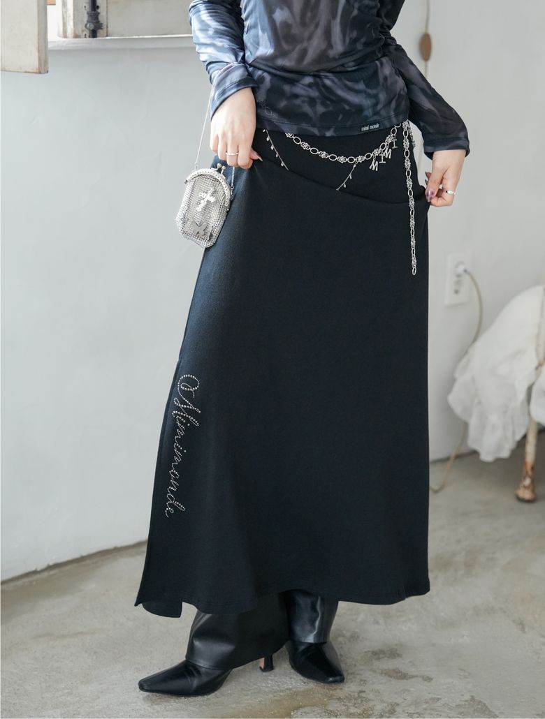 Studded maxi skirt(Black)