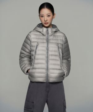 [시티 레저] 우먼즈 시어 립스탑 후디드 라이트 다운 재킷 [라이트 그레이]